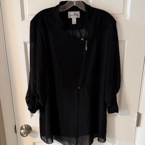 Vintage Y2K Joseph Ribkoff Black Sheer Mesh Panel Asymmetrical Zip Jacket  14